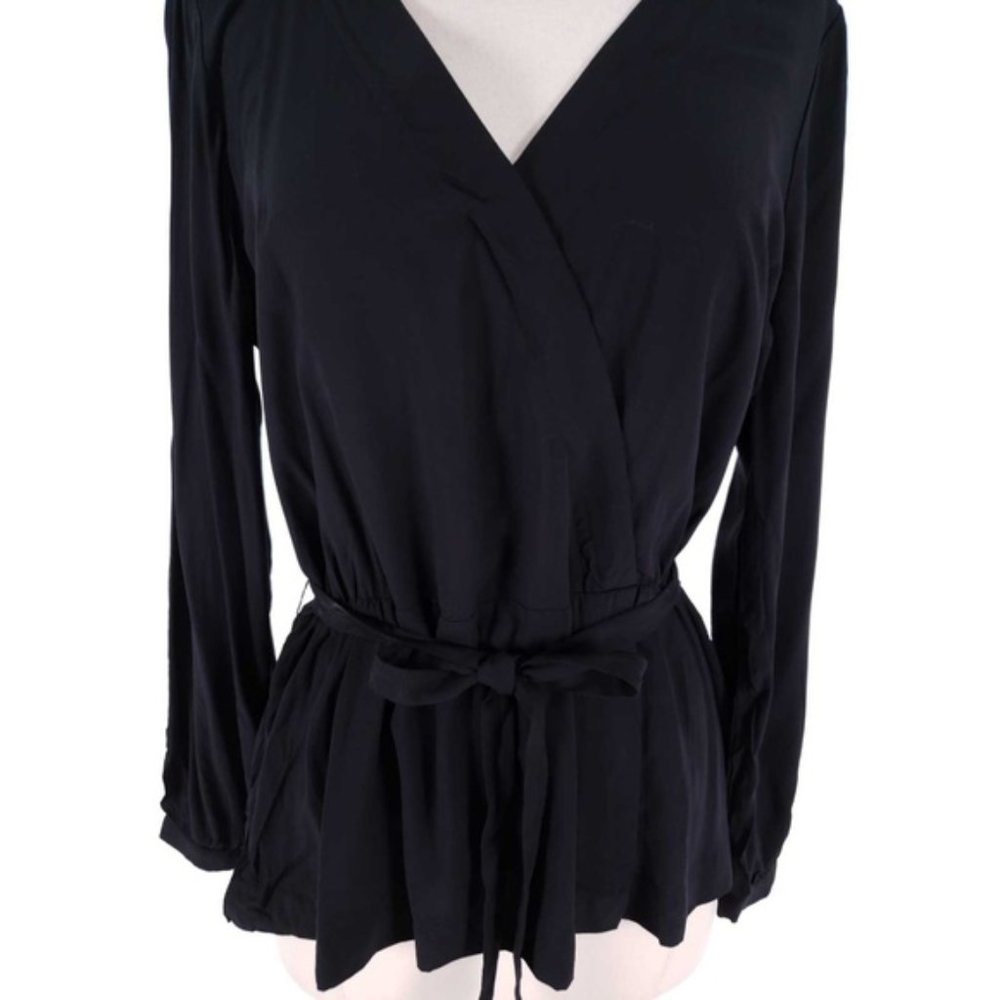 J. Crew Black Peplum top wrap with tie waist